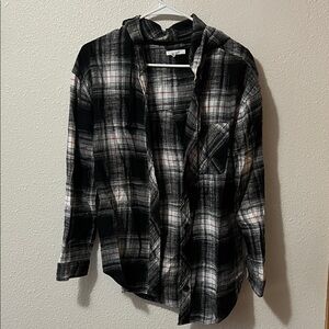 Maurices Black and White Plaid hooded flannel